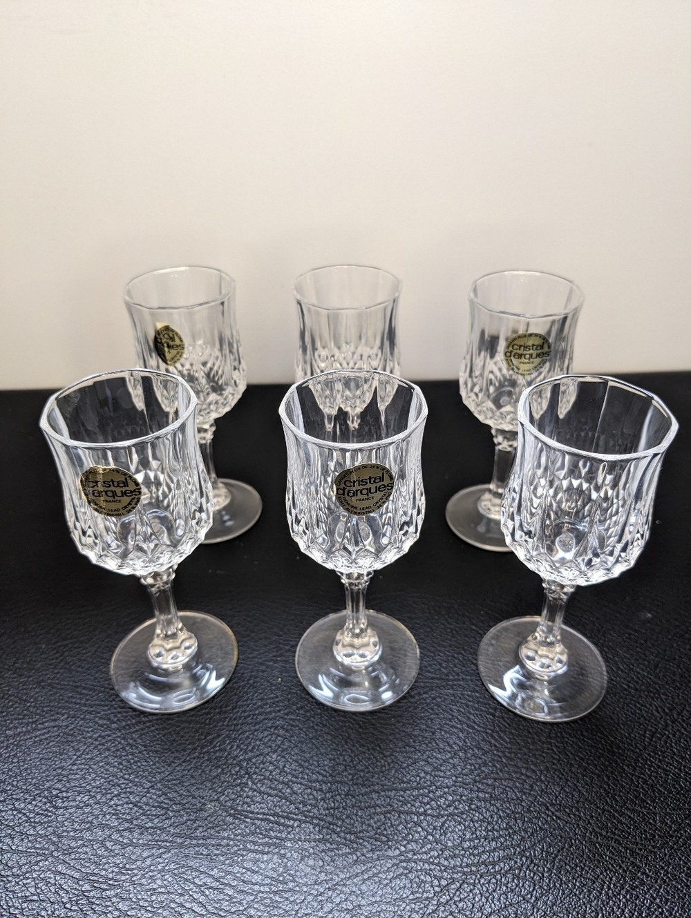 Vintage Cristal Darques France Lead Crystal Liqueur Glasses Set Of Six Brand New
